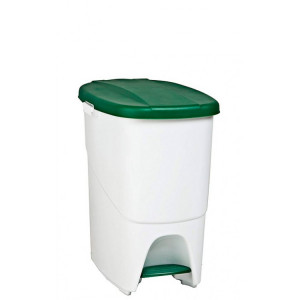 241766 DENOX Мусорный бак для раздельного сбора отходов 2 секции с педалью и крышкой 25 л. Белый с зеленой крышкой