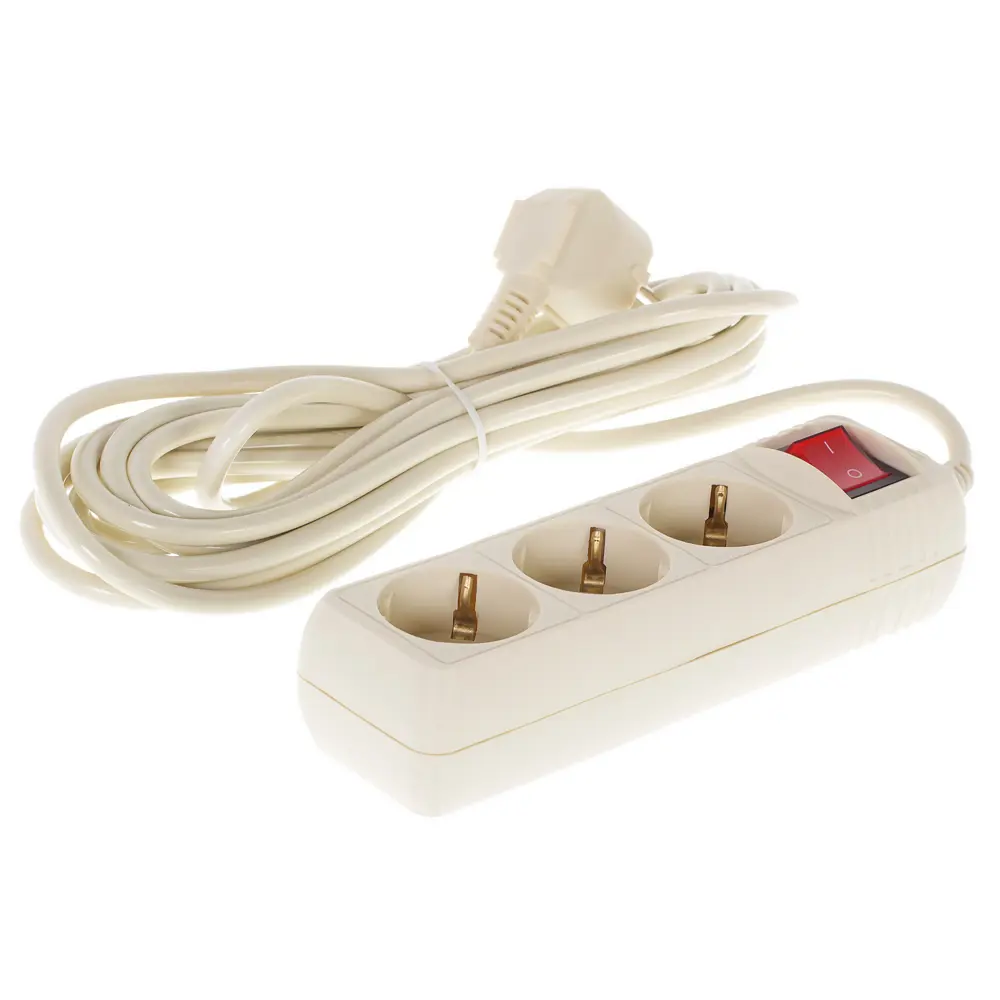 Удлинитель с заземлением, 3 розетки, 5 м, 3500 Вт, выключатель, цвет бежевый SKYBEAM STLM-2040312