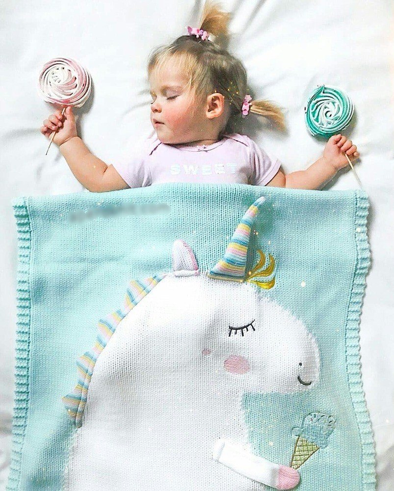 Плед ЕДИНОРОГ 60*120 св.бирюза+белый APERO ДИЗАЙНЕРСКИЕ, ЕДИНОРОГ, ЖИВОТНЫЕ 134604 Голубой  - Вид №9