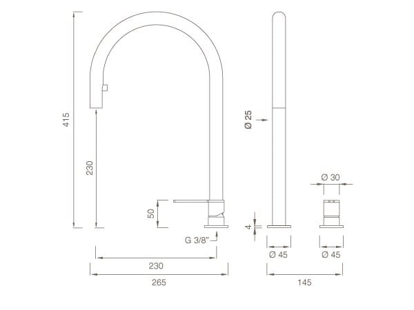 Смеситель для кухни с 2 отверстиями из нержавеющей стали со съемным ручным душем CEADESIGN INNOVO ARCH-00018063 - Вид №2