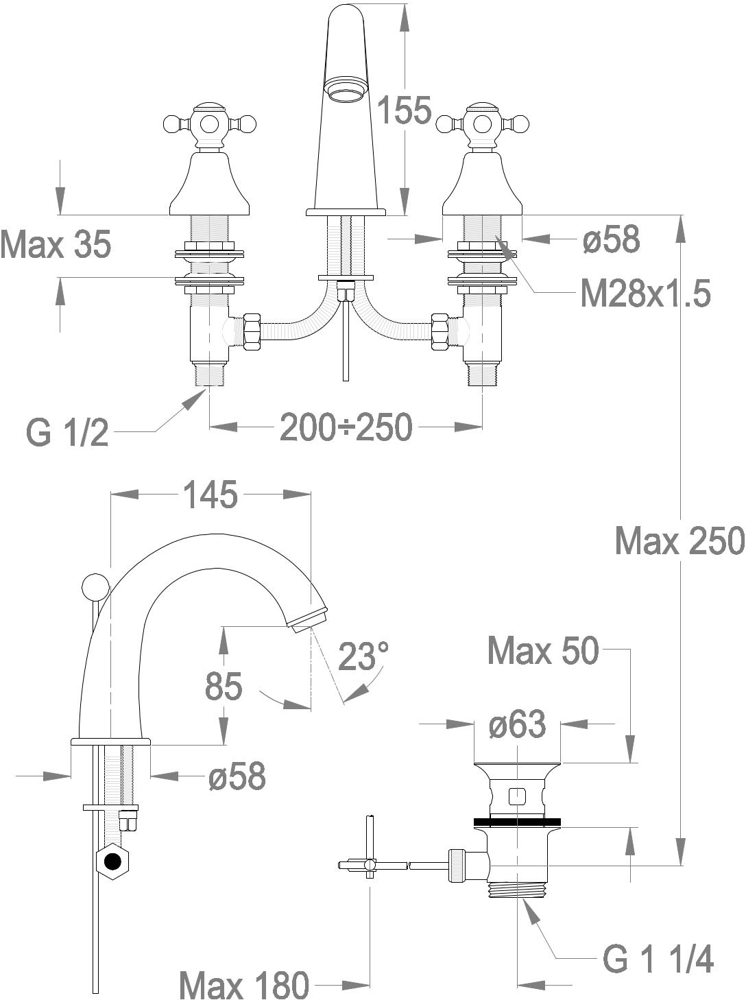 Fir Italia Смеситель для раковины на 3 отверстия Melrose 22 2212235 - Вид №4