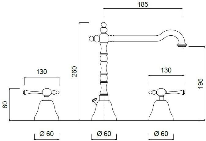 Rubinetteria Giulini Смеситель для раковины на 3 отверстия с регулируемым изливом Londra 7212a - Вид №1