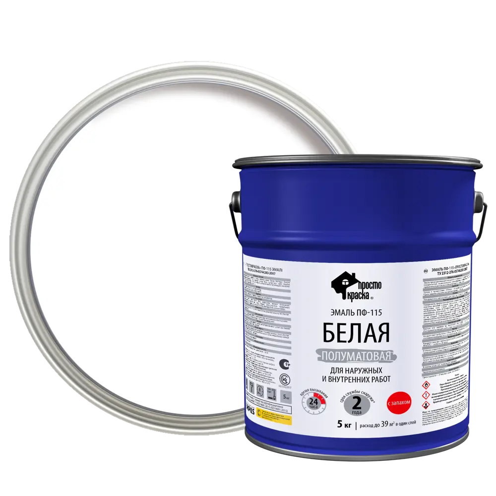 Эмаль ПФ-115 ПростоКраска цвет белый 5 кг STLM-2026114