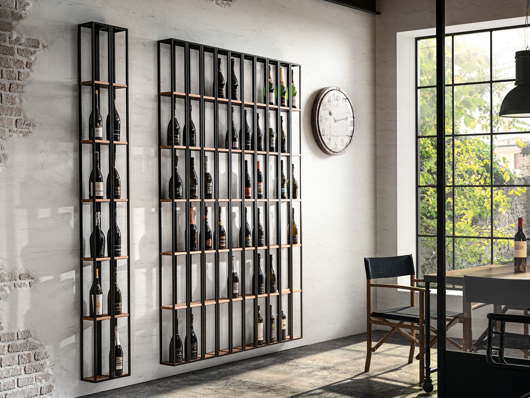 Стальная и деревянная настенная винная стойка Canel Fucina Design BIBLIO ARCH-00002980