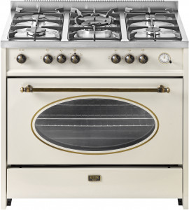 CKG 93050 CRI Отдельностоящая газовая плита / ширина 90 см, серия ретро, поверхность: 5 высокоэффективных газовых конфорок, сверхмощная конфорка wok, газовая поверхность из нержавеющей стали, чугунные держатели посуды, автоматический электроподжиг, газ-ко