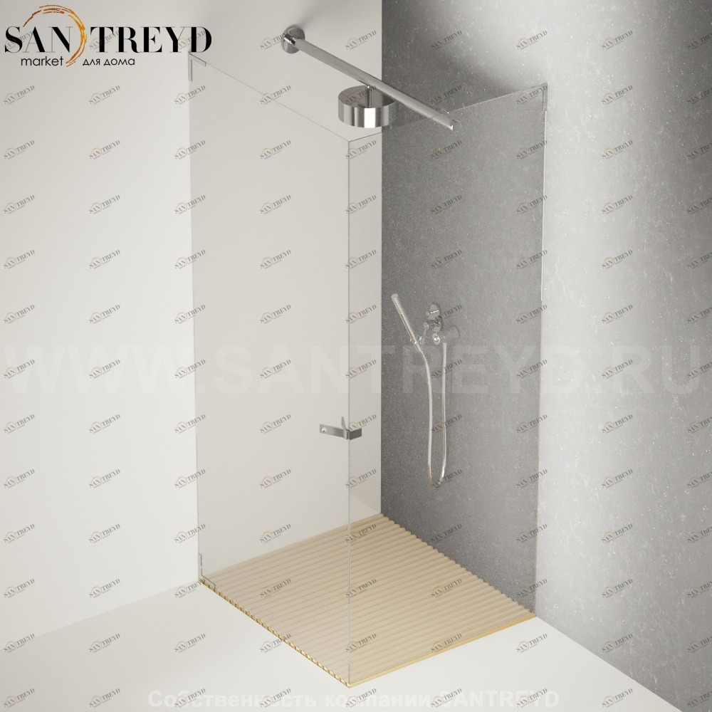 Душевое ограждение FLAT D подрезаемое, стеклянная с дверью экстрапрозрачная перегородка с держателем со встроенным соплом для установки верхнего душа с поддоном из светлого дуба. Размеры: глубина от 70 до 100 см, длина от 70 до 140 см Agape DC207010070140SNE