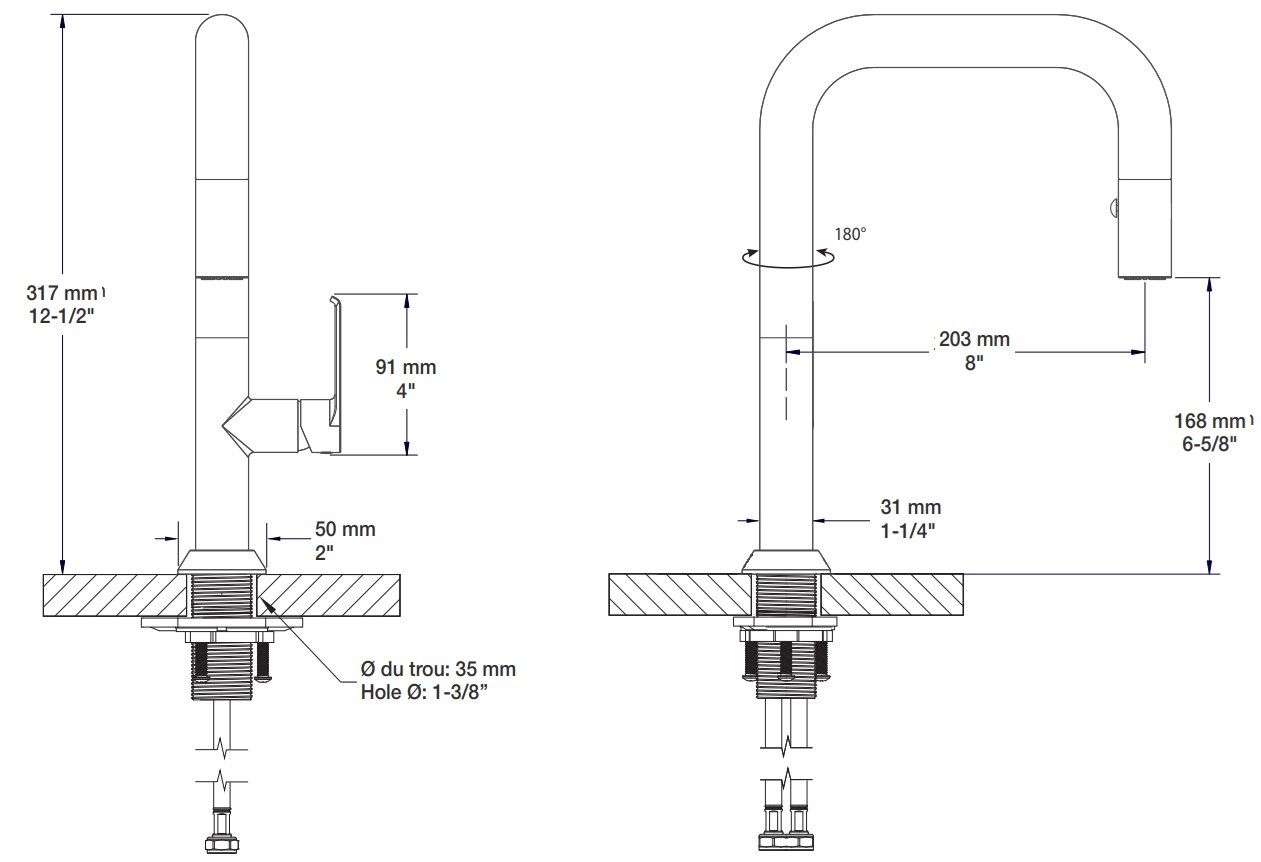 Смеситель для кухни на столешнице со съемным ручным душем BARIL Tube ARCH-00150740 - Вид №1