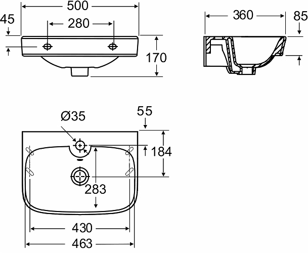 1266201101 Подвесная раковина настенная прямоугольная IDO Glow - Вид №1