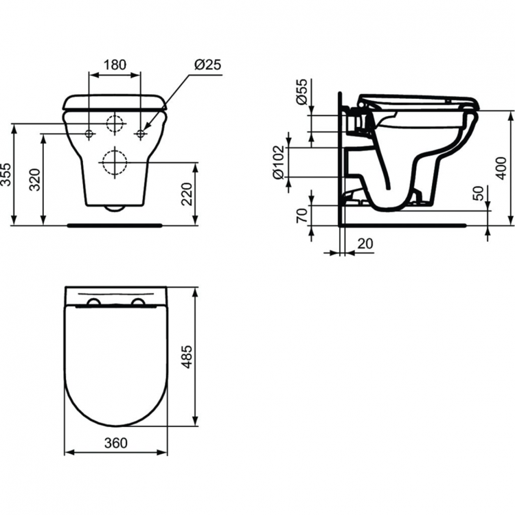 RX002602 3 в 1 Промо-комплект 2,0 с унитазом EXACTO Rimless R002601 с сидением и крышкой UV09001 и инсталляцией PROSYS 2,0 R046367 Ideal Standard  - Вид №8