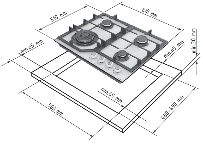 9114645 Газовая варочная поверхность Darina ER4 BGC341 08 Bg STDN-0084719 - Вид №3