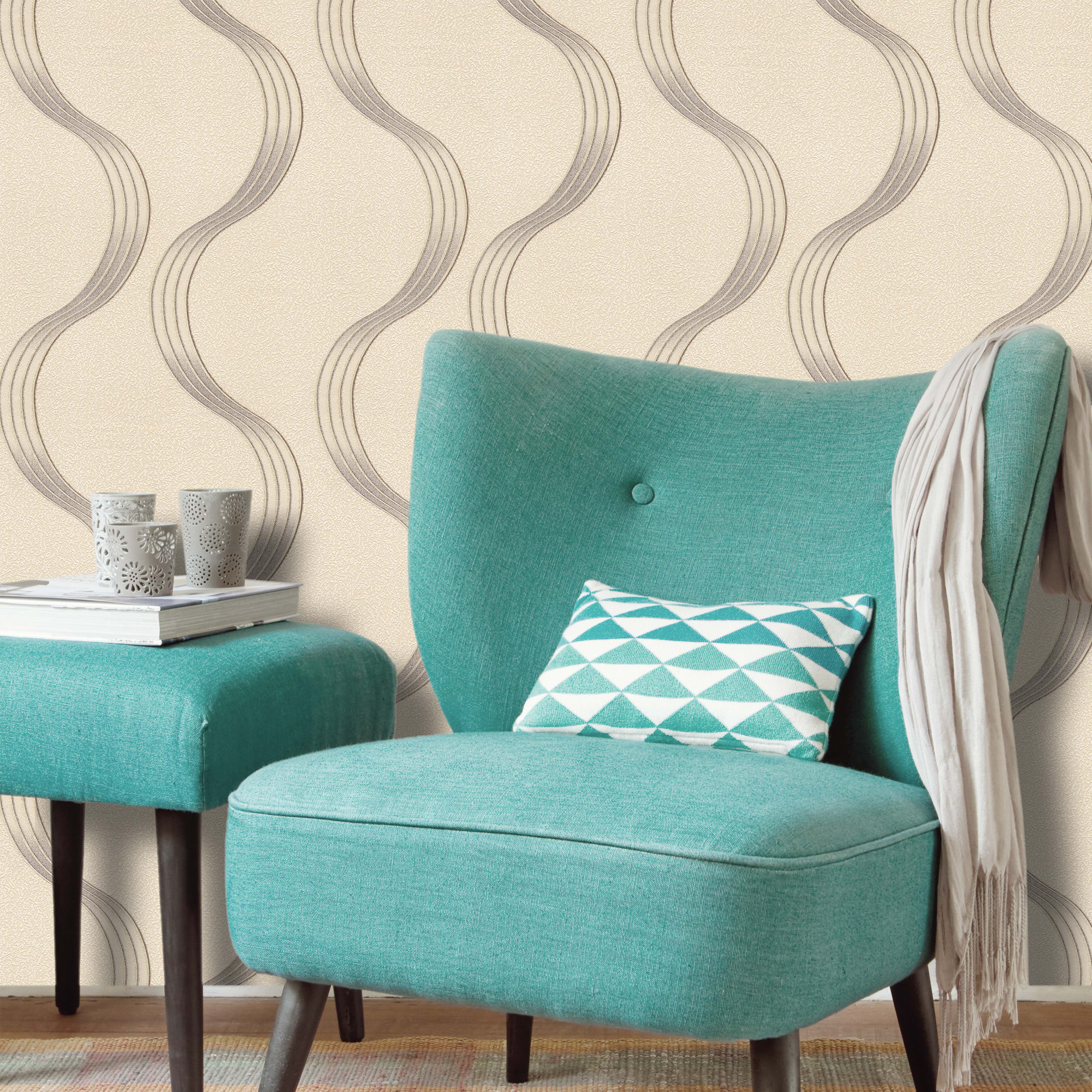 82399722 Обои флизелиновые бежевые 1.06 м 0405-5 Волны Santreyd  - Вид №2