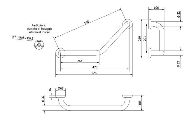 Стальная угловая фиксированная ручка для ванной комнаты Thermomat Soft ARCH-00117309 - Вид №2