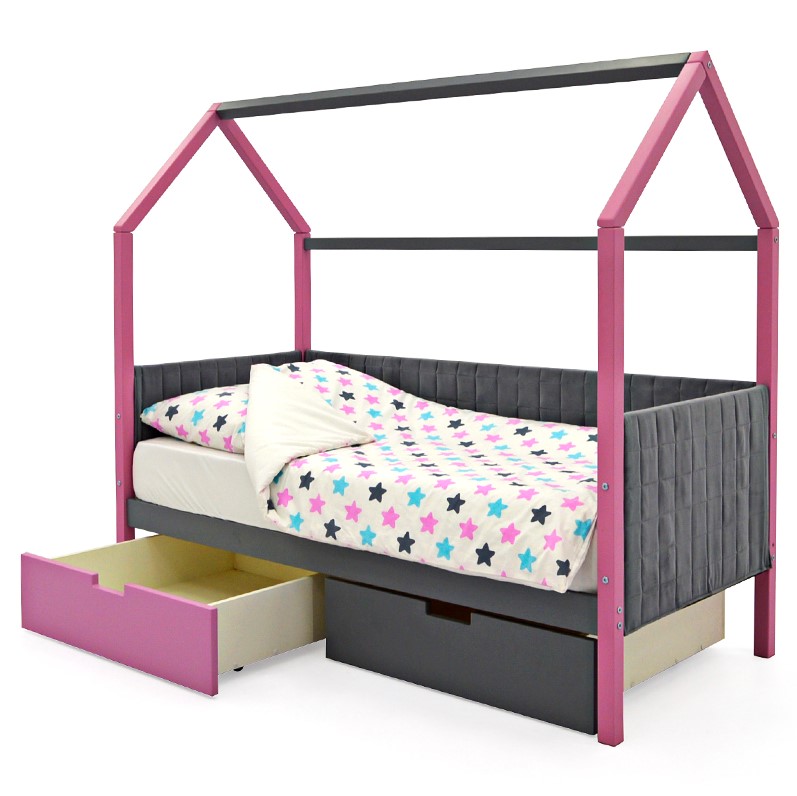 Детская кровать-домик мягкая лаванда-графит Svogen БЕЛЬМАРКО  00-3873184 Розовый;серый Santreyd  - Вид №5