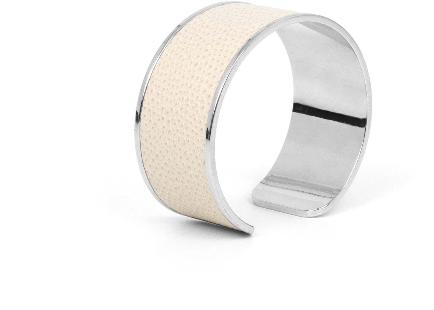 Кольцо для салфеток - 6X2,5 см / металл-отделка_сатин-латунь / зерненая кожа_кремовый