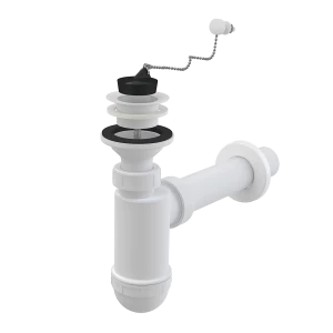 Сифон для умывальника DN40 с пластмассовой peшeткой DN63, с цепочкой