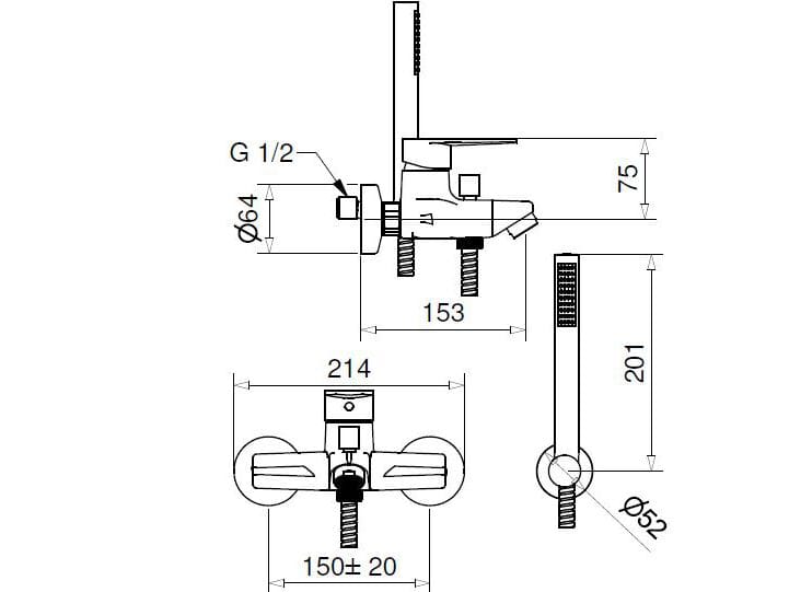 Смеситель для ванны из хромированной латуни Bugnatese Century ARCH-00074035 - Вид №1
