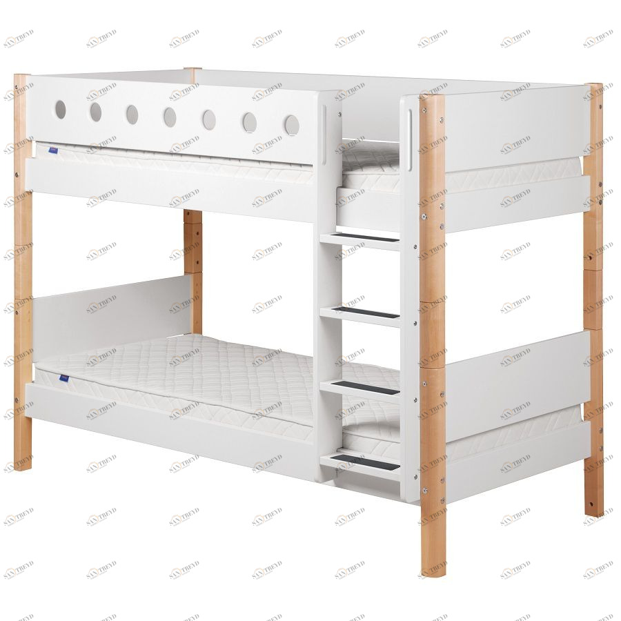 Кровать Flexa White двухъярусная с лестницей, 200 см, белая лакированная 801740795