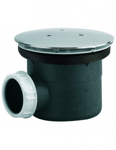 568000 000 00  Душевой желоб Д. 90 мм, круглая металлическая крышка, выход горизонтальный, уплотнение Autofix, NF, хром. Valentin Хром  - Вид №1