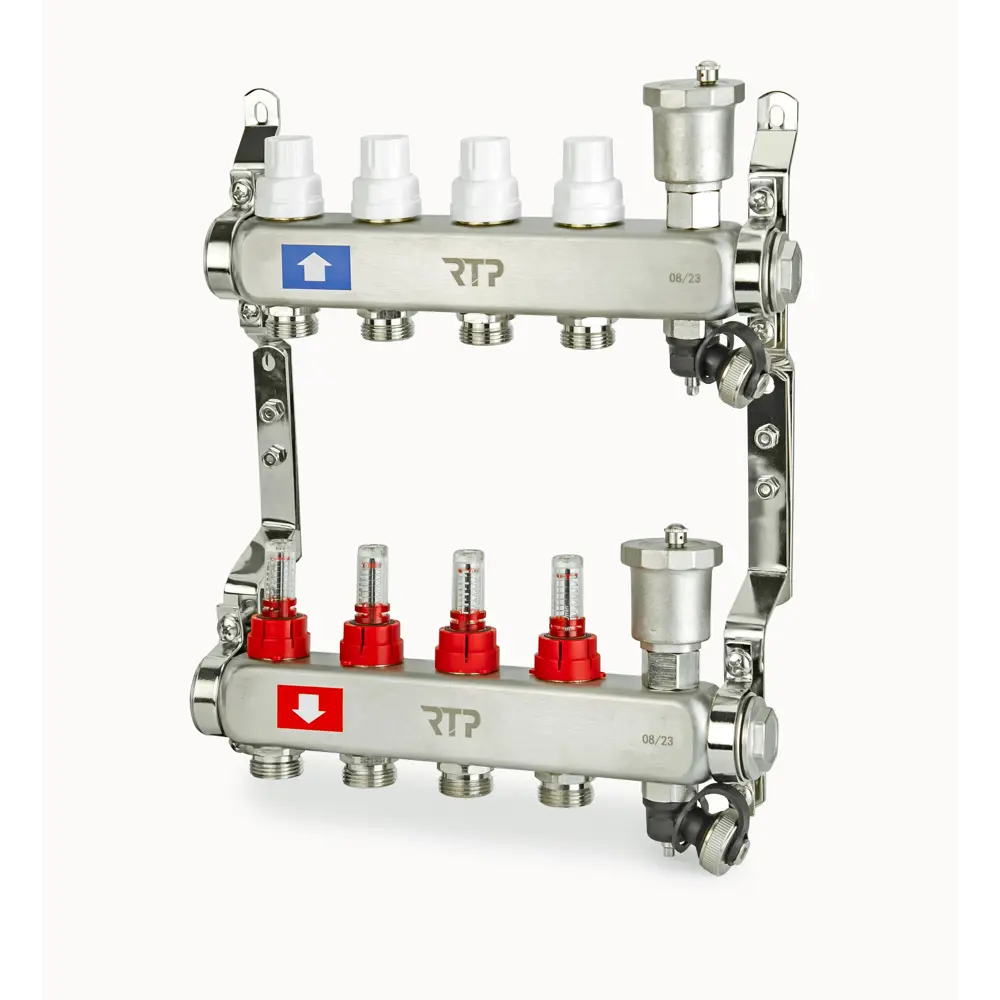 Коллекторная группа для теплого пола RTP 1"х3/4" евроконус 4 выхода нержавеющая сталь STLM-2184672