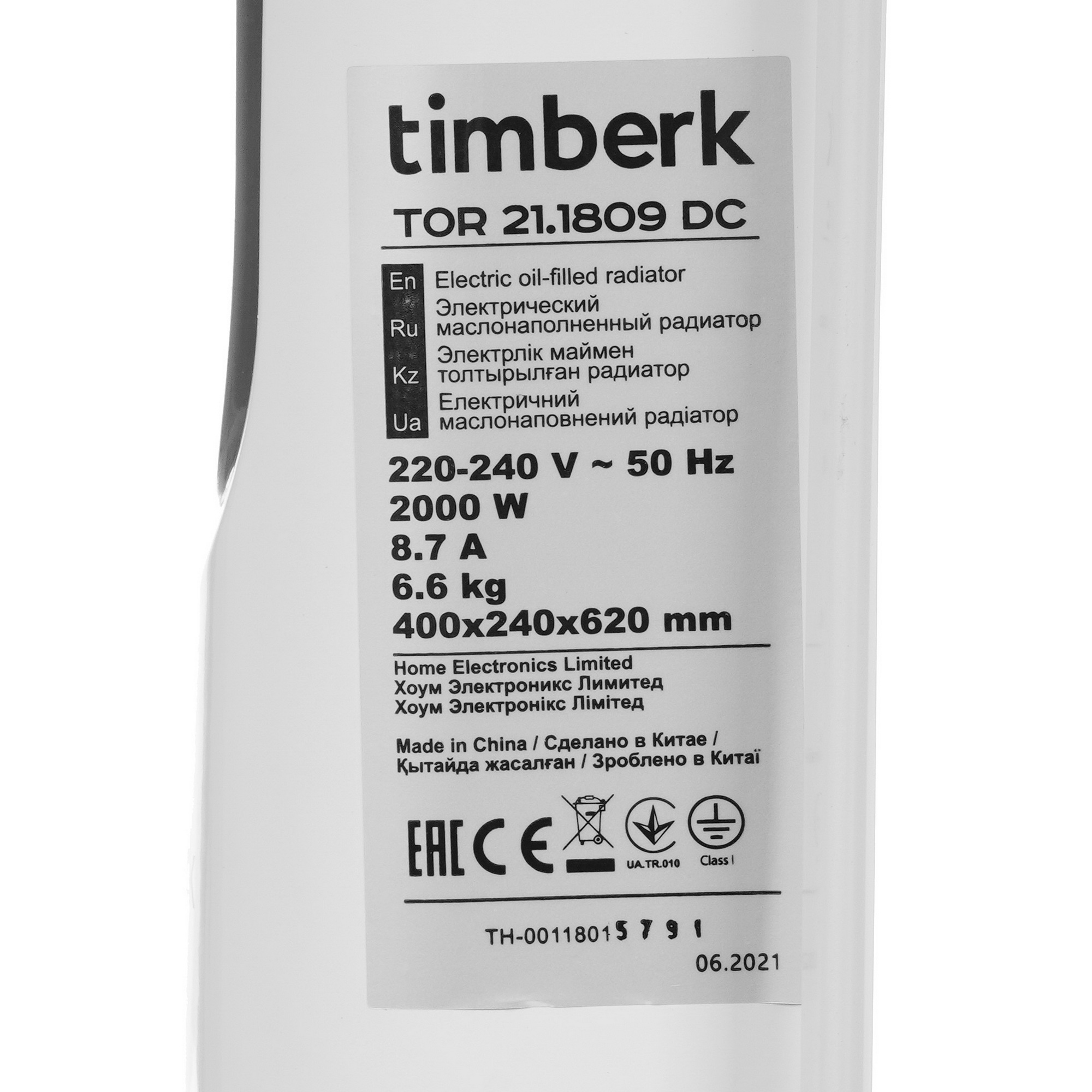 5334495 Масляный обогреватель Timberk TOR 21.1809 DC белый STDN-0017845 - Вид №4