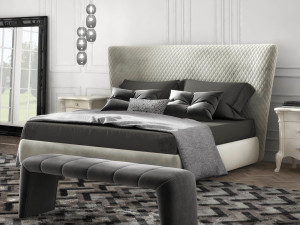 Двуспальная кровать из ткани с мягким изголовьем