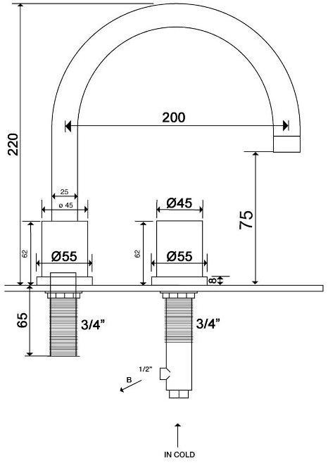 rvb Смеситель для умывальника на 2 отверстия Flamant docks 4080.--.44 - Вид №3
