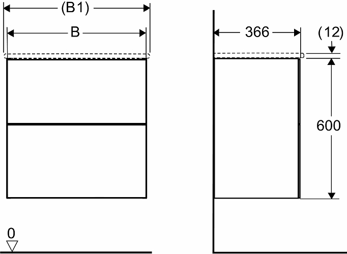 9741021111 IDO Elegant напольная тумба под умывальник, с двумя ящиками, компактная, Ш = 600 мм, Ш1 = 615 мм, белая - Вид №6
