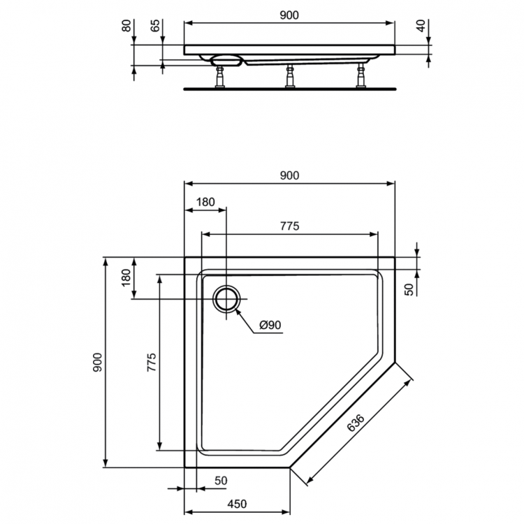 K278301 Душевой поддон 90X90X7 см Ideal Standard HOTLINE - Вид №2