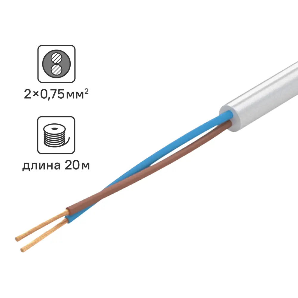 Провод Tdm Electric ПВС 2x0.75 20 м ГОСТ цвет серый STLM-2106644