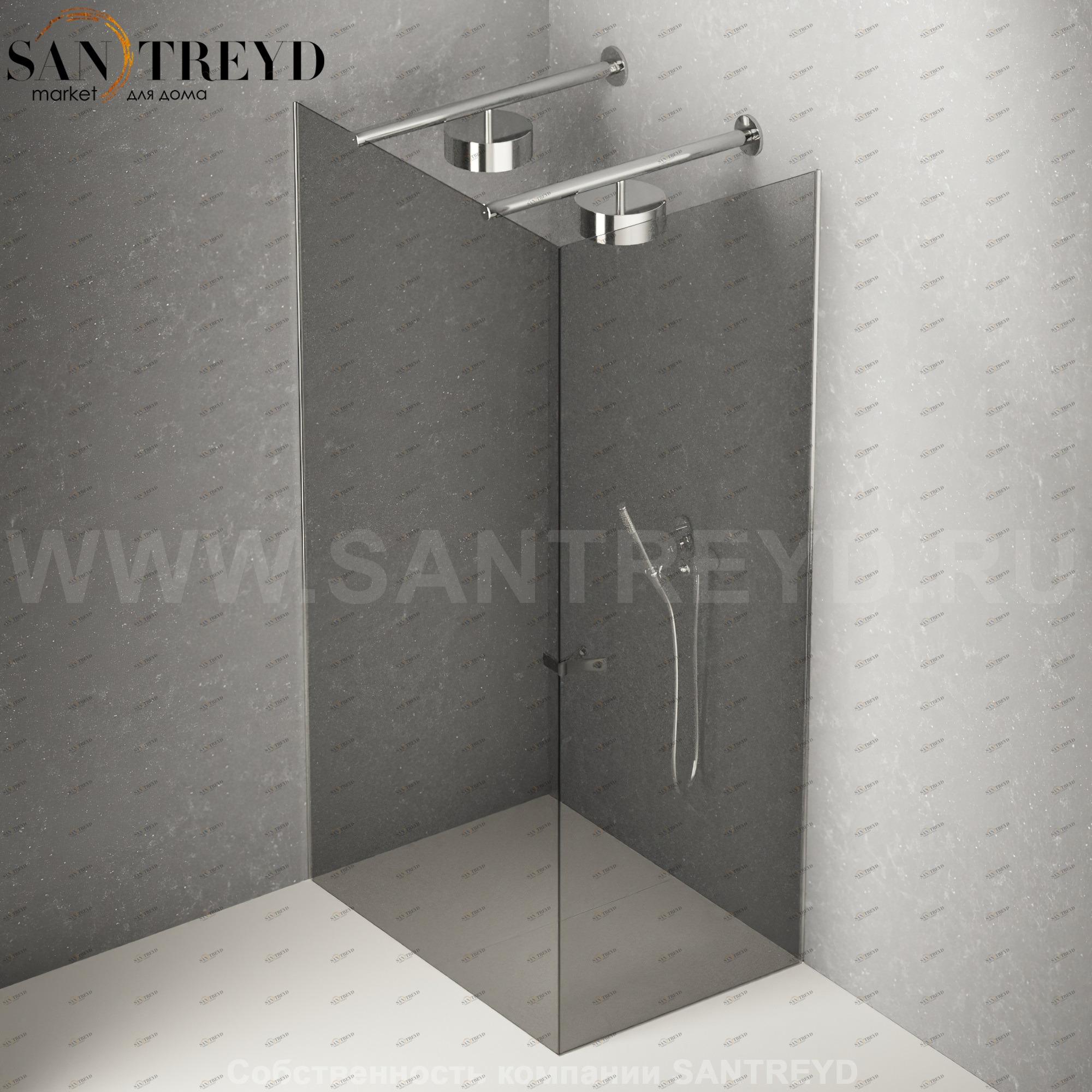 Душевое ограждение FLAT DX подрезаемое, стеклянная с дверью дымчатая перегородка с 2-мя держателями со встроенным соплом для установки верхнего душа. Размеры: глубина от 70 до 100 см, длина от 140 до 160 см Agape DXC370100140160SSM