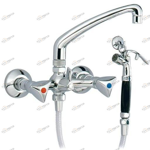 rvb Смеситель для умывальника настенный на 2 отверстия с ручным душем Medico 4201.--.12