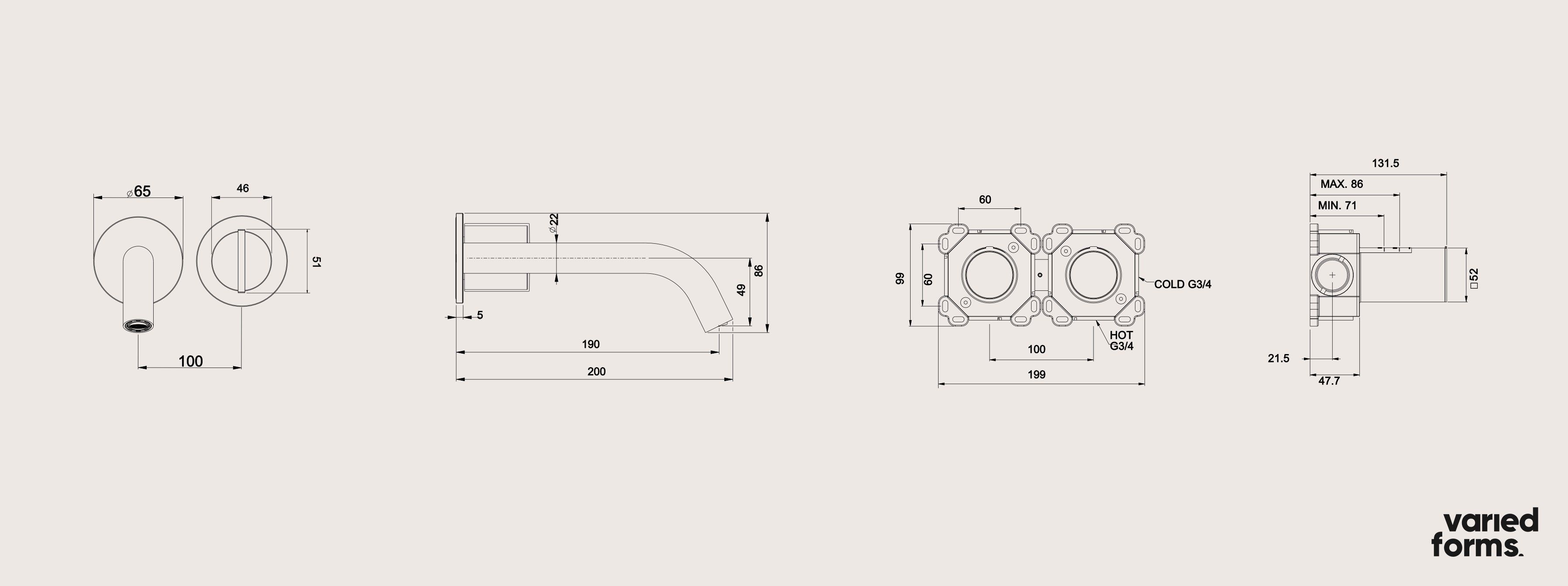Смеситель для раковины с 2 отверстиями Varied Forms Macaron ARCH-00131432