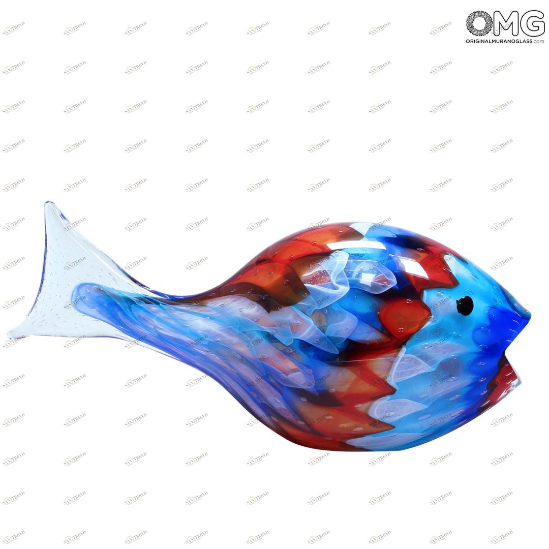 4543 ORIGINALMURANOGLASS Скульптура Абстрактная Синяя Рыба - муранское стекло OMG 53 см 