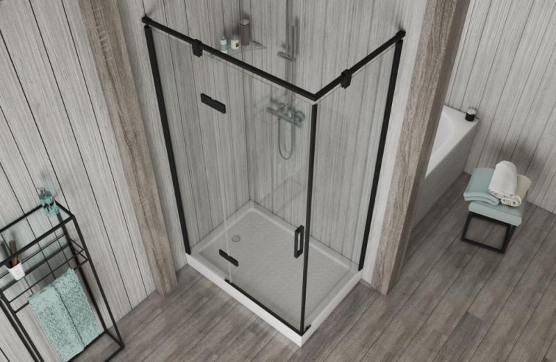 Душевое ограждение (L-open) одна распашная дверь BLACKLINE BS120.3112AB bravat  - Вид №1