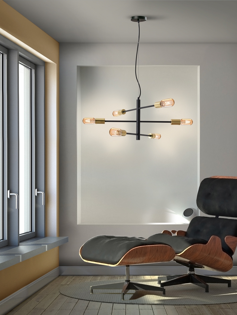 086513 Подвесной светильник 6L черный/золотo Schuller Soho