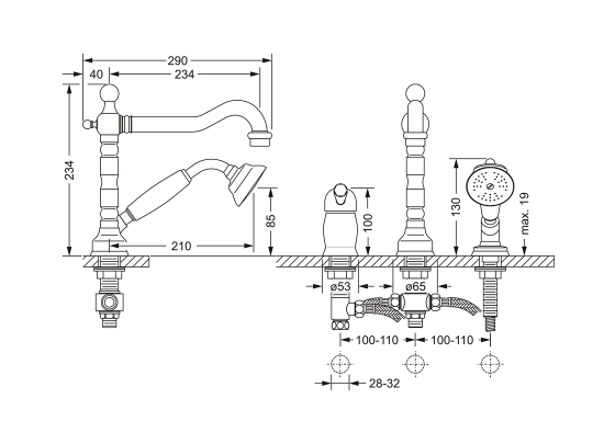 Смеситель для ванны на 3 отверстия ½“, монтаж на горизонтальной поверхности JOERGER Delphi 109.30.444.000 - Вид №1