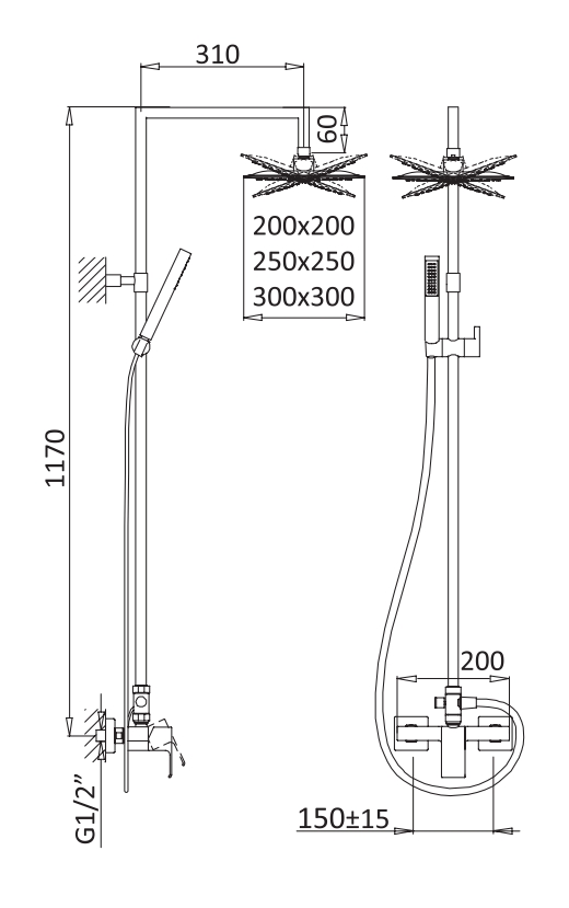 Душевая колонна со смесителем, верхний душ из нержавеющей стали CEZARES PORTA-CD-NOP - Вид №1