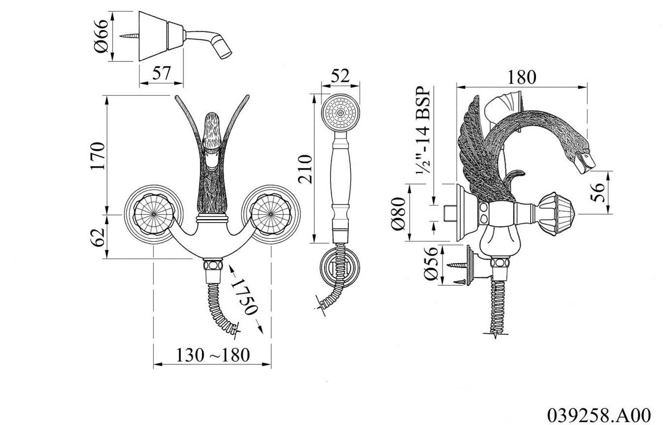 Bronces Mestre Смеситель для ванны на 2 отверстия с кристаллами swarovski® Antartica swan sun-id-1419903 - Вид №2