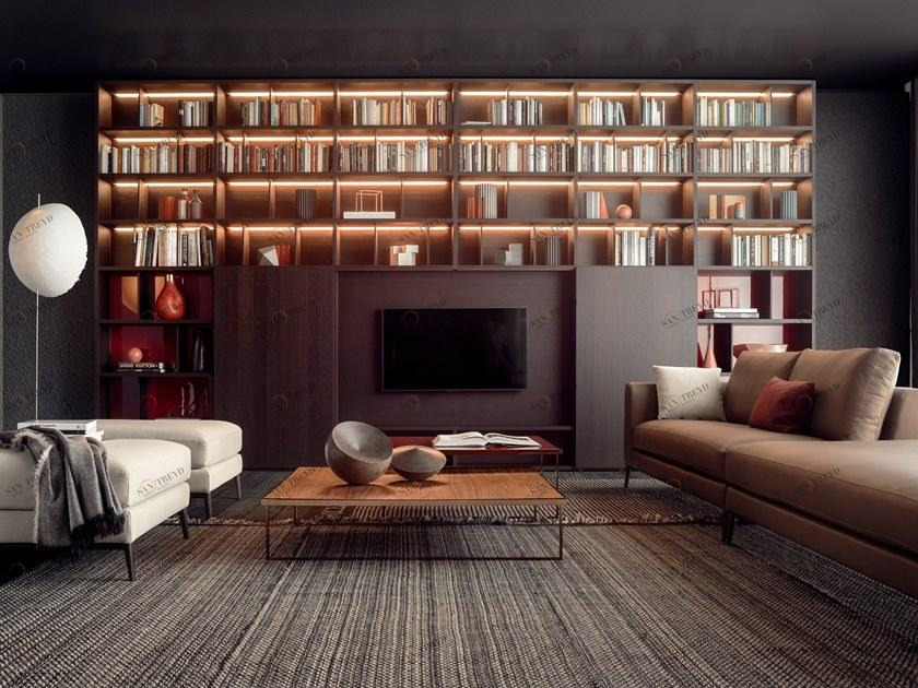 PIANCA Модульный деревянный книжный шкаф с раздвижными дверцами Spazioteca sun-id-1428048