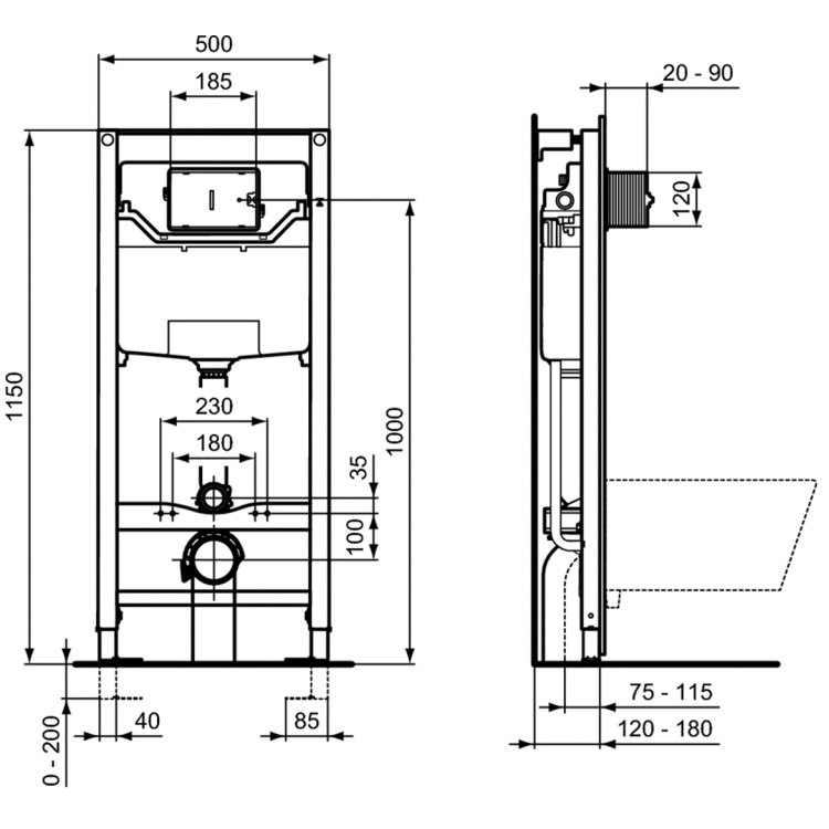 T3868V3 Промо-комплект TESI 3 в 1 с унитазом T0079V3 TESI, сиденьем и крышкой T3527V3 TESI и инсталляцией R020467 PROSYS 120 M Ideal Standard PROSYS TESI  - Вид №10