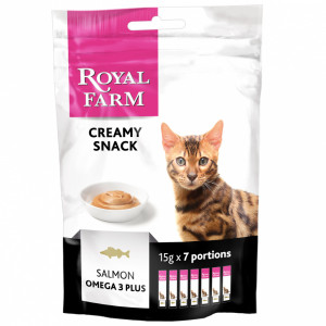 ПР0045326 Лакомство для кошек Creamy Snack с лососем стики 7х15г ROYAL FARM