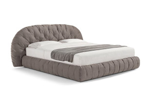 Двуспальная кровать с тканевой обивкой и спинным изголовьем