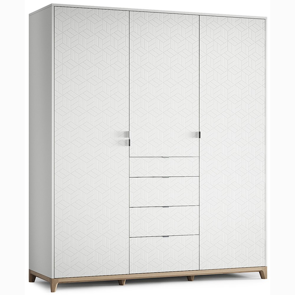 Шкаф трехстворчатый с ящиками осветленный дуб с белым фасадом Case №2 THE IDEA  210389 Белый  - Вид №14