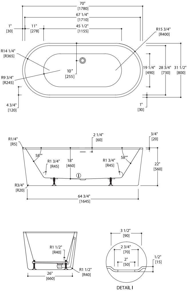 Blu Bathworks® Отдельностоящая овальная акриловая ванна Pisa Bt8004b18 - Вид №5