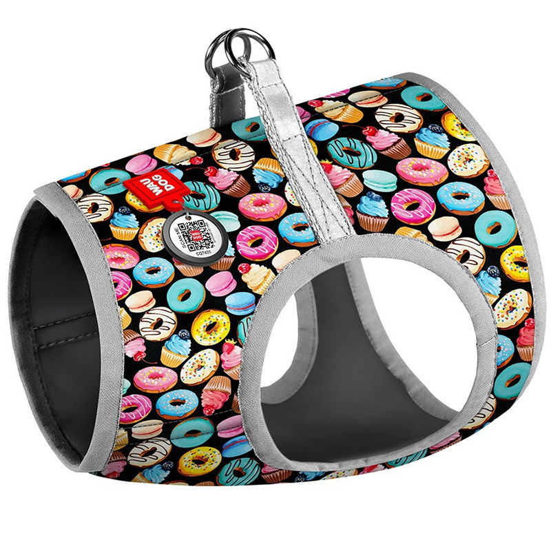 ПР0053674 Шлейка для собак Waudog с рисунком Пончики (S1, обхват груди 40-45см, обхват шеи 29-31см) COLLAR 