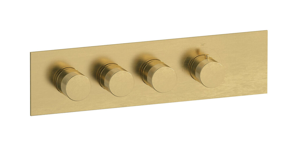 Комплект наружных частей термостата на 3 потребителей - горизонтальная прямоугольная панель с ручками Industria WE ARE IB eua321onnid1 Natural Brass Aqua