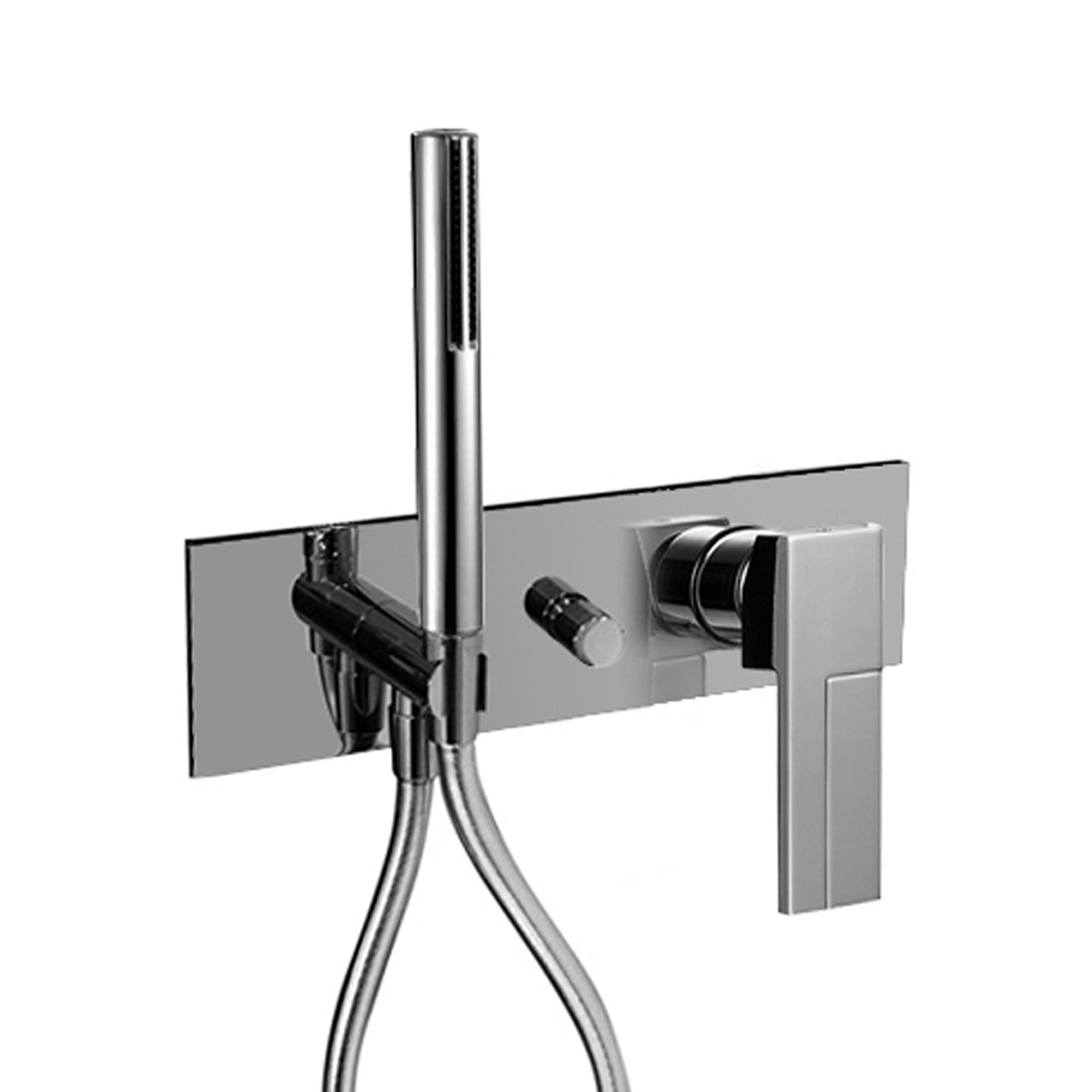 3384SB+3384A  Встраиваемый смеситель для душабез ручки автоматический переключатель на 2 потока ручная лейка SUN шланговое подсоединение с держателем для ручной лейки гибкий шланг 150 см ПВХ впуски 1/2'' Звукоизолированные (a) ручка 3349 заказывается отде Fantini Rubinetti AR/38