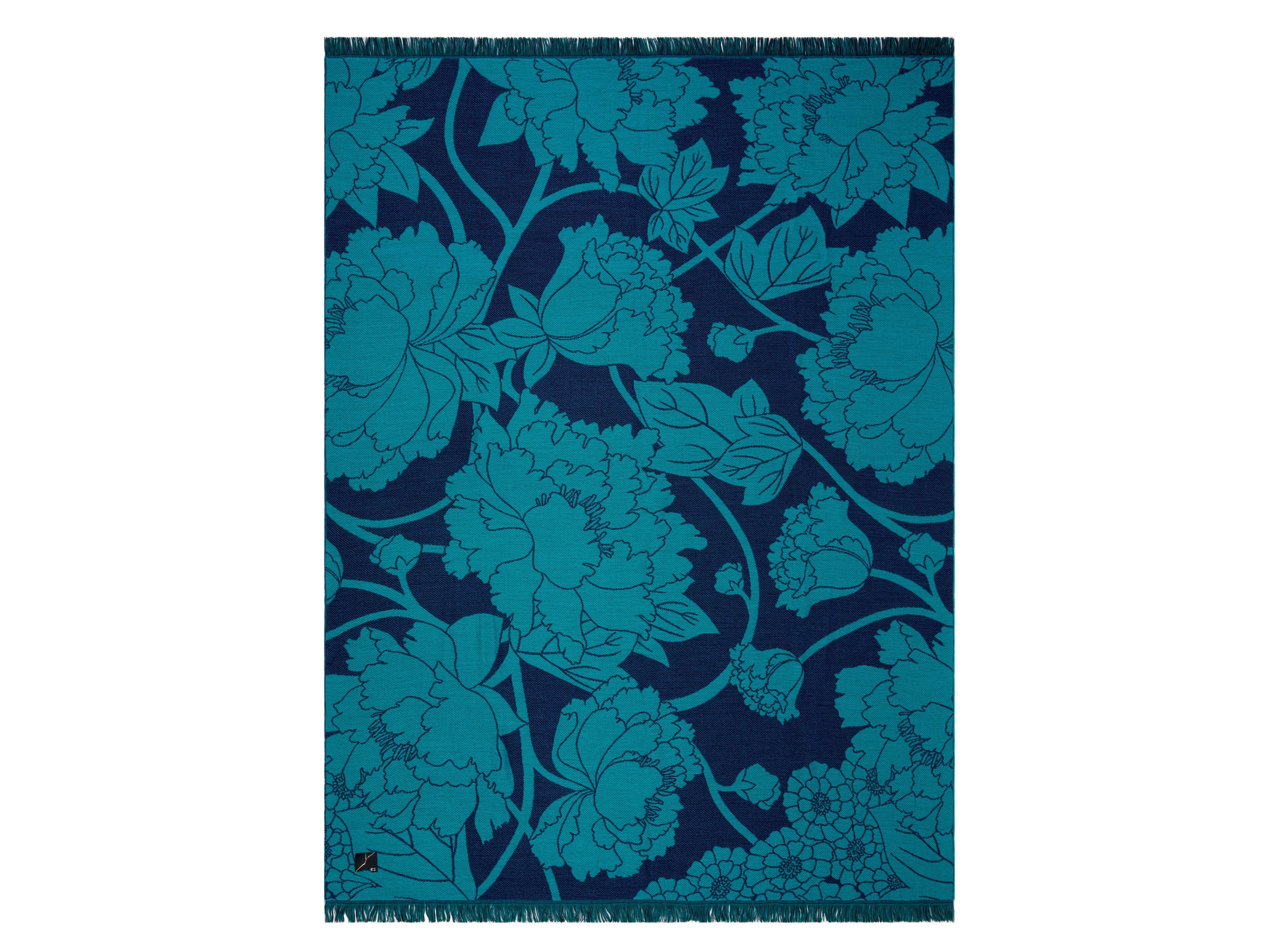 Жаккардовый плед с цветочными узорами K-3 Shogun Blue ARCH-00104440 - Вид №1