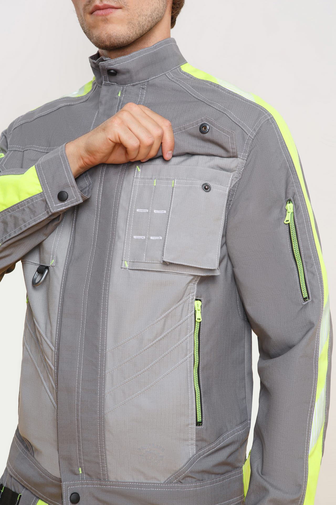 68816 Костюм "Прогресс" темно-серый светло-серый с лимонным  Летняя спецодежда  размер 48-50/182-188  - Вид №11