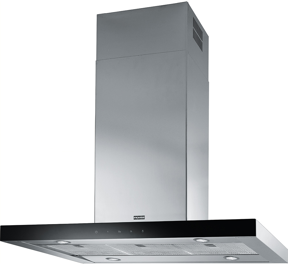 325.0518.709 Better, серия crystal, островная вытяжка, 90 см, 1100 м3/ч, led, сенсорное управление, fcr 925 i bk xs led, нержавеющая сталь/черное стекло Franke 